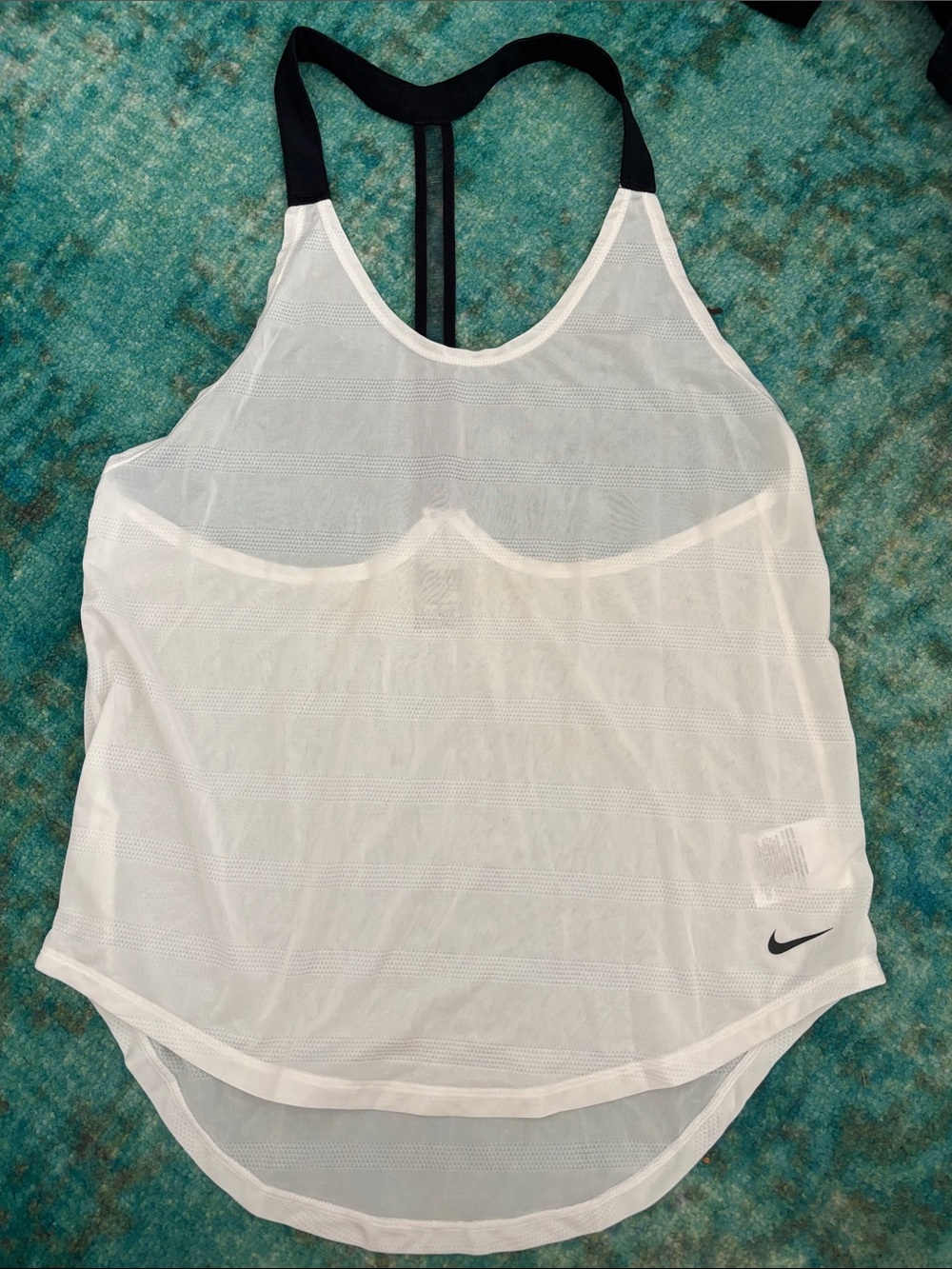 Nike Dri Fit Loose Fit White Tank with Black Mesh Racerback Straps